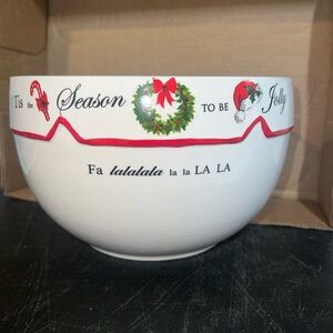 Magenta Festive White Bowl with Red and Green Accents
